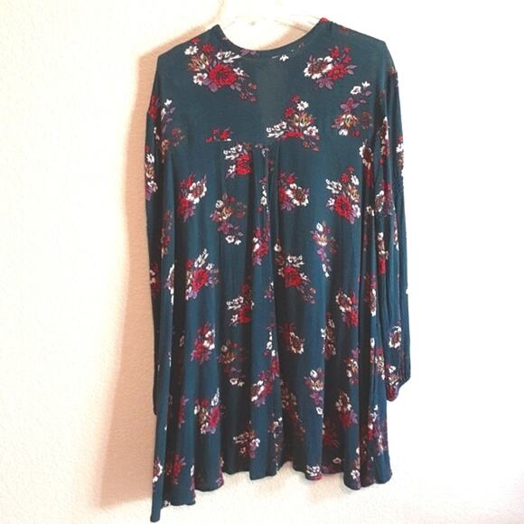 Free People Anthropologie Electric Orchard Tunic Mini Trapeze Swing Teal Dress S - Picture 6 of 15